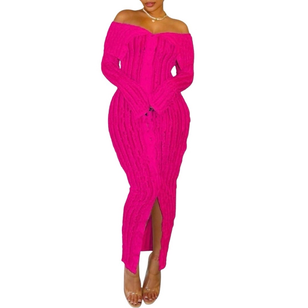 DRESS: Hot Pink Sheer Off Shoulder Ruffle Dress, NWOT - Picture 2 of 7